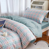 Xpoko Pastel Blue Plaid Dorm Bedding Set