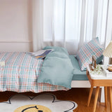 Xpoko Pastel Blue Plaid Dorm Bedding Set