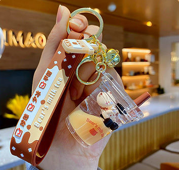 Xpoko Back to School Cartoon Oiled Pearl Milk Tea Cup Bear Keychain Brown Fashion  Milk Tea Bottle Bear Car Key Pendant Cute Bag Ornament Gift