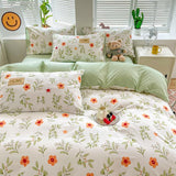 Xpoko Orange Flowers Cute Bedding Set