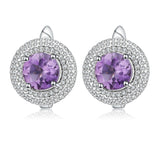 Xpoko Amethyst Halo Cluster Stud Earrings with Clear Cubic Zirconia