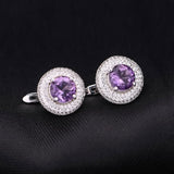 Xpoko Amethyst Halo Cluster Stud Earrings with Clear Cubic Zirconia