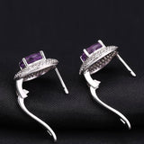 Xpoko Amethyst Halo Cluster Stud Earrings with Clear Cubic Zirconia