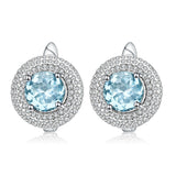 Xpoko Blue Topaz Halo Cluster Stud Earrings with Clear Cubic Zirconia