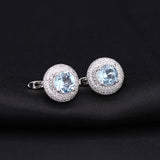 Xpoko Blue Topaz Halo Cluster Stud Earrings with Clear Cubic Zirconia