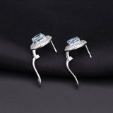 Xpoko Blue Topaz Halo Cluster Stud Earrings with Clear Cubic Zirconia