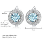 Xpoko Blue Topaz Halo Cluster Stud Earrings with Clear Cubic Zirconia