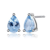 Xpoko Pear Shaped Swiss Blue Topaz Halo Stud Earrings