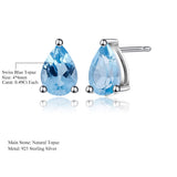 Xpoko Pear Shaped Swiss Blue Topaz Halo Stud Earrings