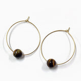 Xpoko Oversized Tigers Eye Beaded Hoop Earrings with 18K Gold Plated Ring