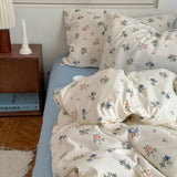 Xpoko Soft Pastel Blue Floral Print Bedding Set