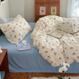 Xpoko Soft Pastel Blue Floral Print Bedding Set