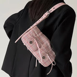 Xpoko Soft Girl Plaid Mini Shoulder Bag