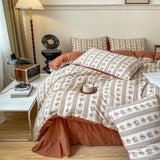 Xpoko Retro Brown Floral Print Bedding Set