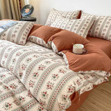 Xpoko Retro Brown Floral Print Bedding Set