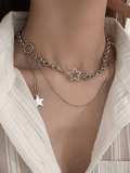 Xpoko Rhinestone Star Decor Layered Chain Necklace