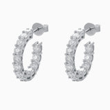 Xpoko Rhodium Plated Sterling Silver 3MM Moissanite Paved Open Hoop Earrings