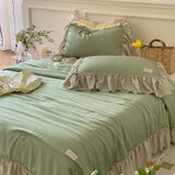 Xpoko French Aesthetic Silky Satin Ruffle Bedding Set