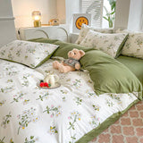 Xpoko Sage Green Wildflowers Bedding Set