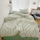 Xpoko Minimalist Green Striped Sage Bedding Set