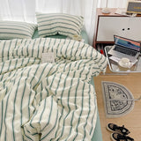 Xpoko Minimalist Green Striped Sage Bedding Set