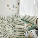 Xpoko Minimalist Green Striped Sage Bedding Set