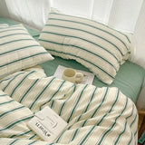 Xpoko Minimalist Green Striped Sage Bedding Set