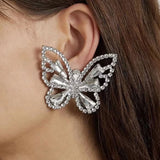 Xpoko Crystal Butterfly Earrings with Shimmery Silver Plating