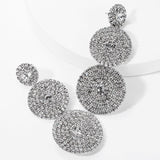 Xpoko Crystal Circle Triple Drop Earrings Silver