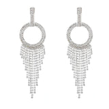 Xpoko Sparkly Crystal Hoop Fringe Dangle Earrings - Silver