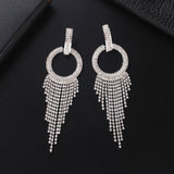 Xpoko Sparkly Crystal Hoop Fringe Dangle Earrings - Silver