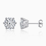 Xpoko Sparkly Silver Moissanite Solitaire Stud Earrings Set