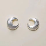 Xpoko Metallic Brushed Satin Crescent Moon Studs