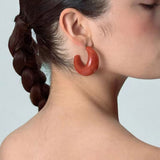 Xpoko Ruby Crescent Moon Chunky Hoop Earrings