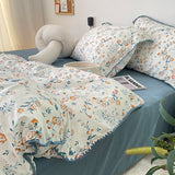 Xpoko Stitched Edge Blue Wildflowers Bedding Set