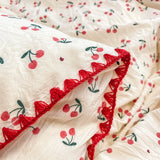 Xpoko Stitched Edge Red Cherries Bedding Set