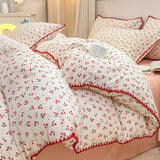 Xpoko Stitched Edge Red Cherries Bedding Set