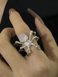 Xpoko Stone Decor Spider Cuff Ring