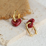 Xpoko Heart 18K Gold Plated Enamel Hollow Hoop Earrings