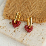 Xpoko Heart 18K Gold Plated Enamel Hollow Hoop Earrings