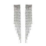 Xpoko Rhinestone Long Tassel Dangle Earrings Silver