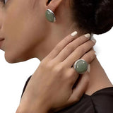 Xpoko THE HOURS Emerald Jade Rhodium Plated Stud Earrings