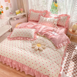 Xpoko Little Pink Heart Ruffle Bedding Set