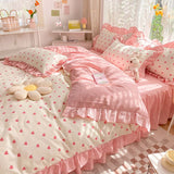 Xpoko Little Pink Heart Ruffle Bedding Set