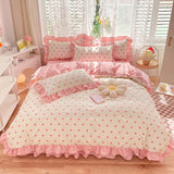 Xpoko Little Pink Heart Ruffle Bedding Set