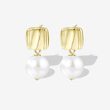 Xpoko Sterling Silver Plated Two Tone Square Baroque Pearl Drop Earrings