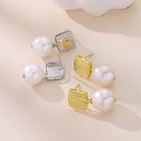 Xpoko Sterling Silver Plated Two Tone Square Baroque Pearl Drop Earrings