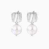 Xpoko Sterling Silver Plated Two Tone Square Baroque Pearl Drop Earrings