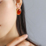 Xpoko Retro 18K Gold Plated Red Onyx Silver Twist Stud Earrings