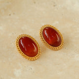 Xpoko Retro 18K Gold Plated Red Onyx Silver Twist Stud Earrings